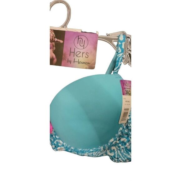 Hers By Herman Womens Blue Padded Adjustable Strap Push Up Bra Size 36C - Picture 3 of 7